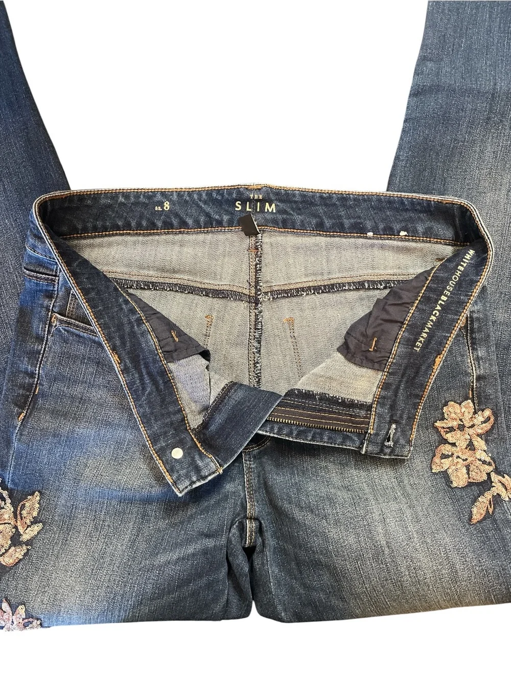 White House Black Market Blue Embroidered Skinny Jeans - Picture 4 of 5